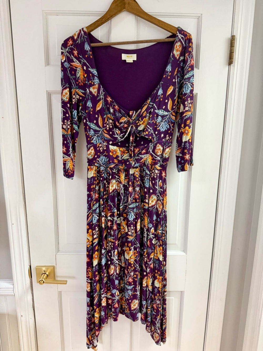 Maeve Purple Floral Midi Dress with Tie Front